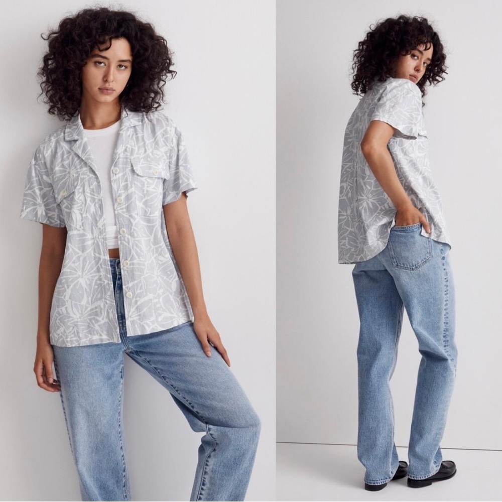 Madewell Linen Blend Camp Shirt in Abstract Flora Button Down‎